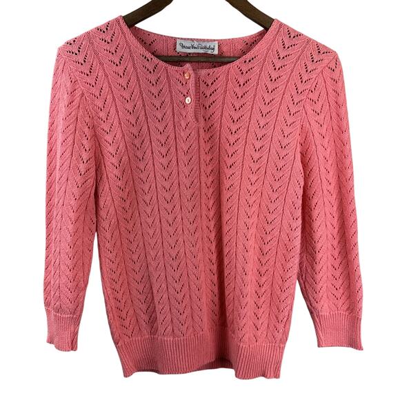 Vintage‎ Diane Von Furstenberg Sweater Women Pink Coral Small Open Knit - Picture 1 of 10